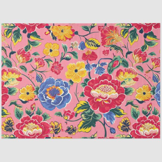 Bright Pink Chinoiserie Floral Tissuepapier (Voorkant)