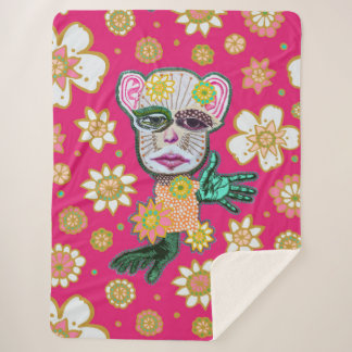 Bright Pink Drollery Floral beroemd gemaakt door N Sherpa Deken