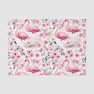 Bright Pink Flamingo Zomer Bloemen Waterverf Tissuepapier