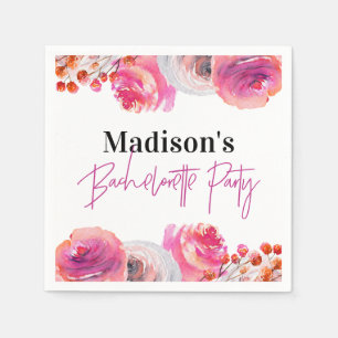 Bright Pink Floral Bachelorette Party Napkin Servet