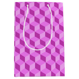 BRIGHT PINK GEOMETRIC CUBE PATTERNEN MEDIUM CADEAUZAKJE