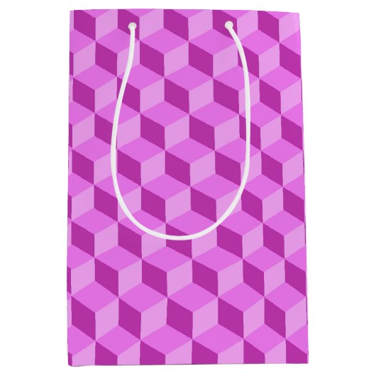BRIGHT PINK GEOMETRIC CUBE PATTERNEN MEDIUM CADEAUZAKJE (Voorkant)
