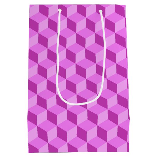 BRIGHT PINK GEOMETRIC CUBE PATTERNEN MEDIUM CADEAUZAKJE (Achterkant)