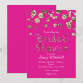Bright Pink Gold Glitter Bruids Douche Uitnodiging (Voorkant / Achterkant)