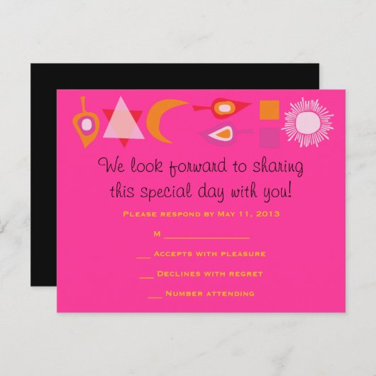 BRIGHT PINK MITZVAH Bar Bat Mitzvah Reply Card RSVP Kaartje (Voorkant / Achterkant)