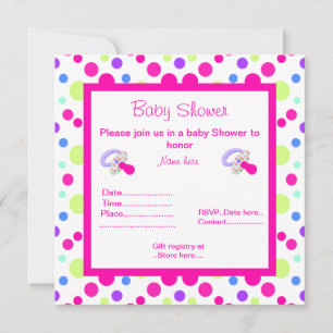 BRIGHT PINK POLKA DOT BABY SHOWER INVITATION KAART