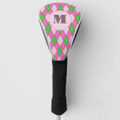 Bright Pink preppy argyle custom monogram womens Golfheadcover (Voorkant)