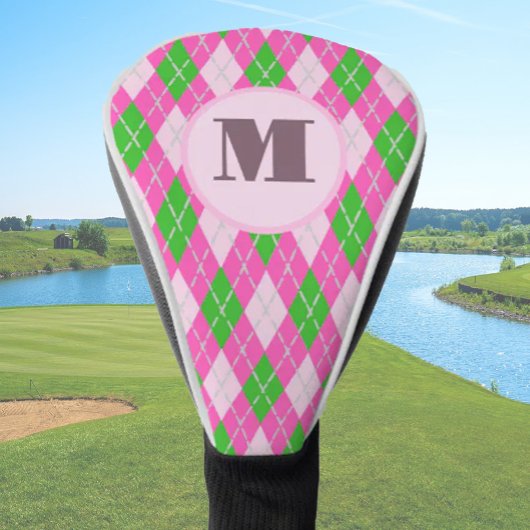 Bright Pink preppy argyle custom monogram womens Golfheadcover