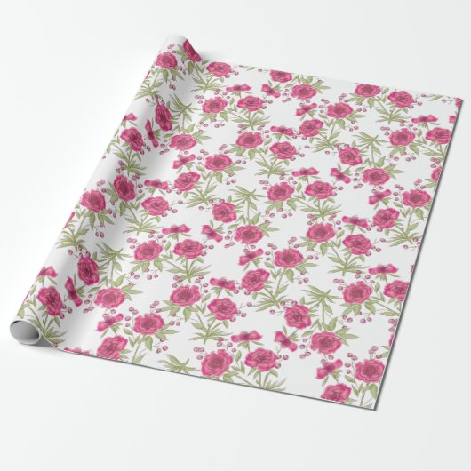 Bright Pink Rose Wedding Cadeaupapier (Uitgerold)