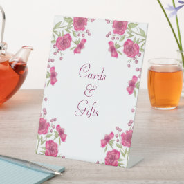 Bright Pink Rose Wedding Cards Gift Sign Reclamebord Met Voetstuk