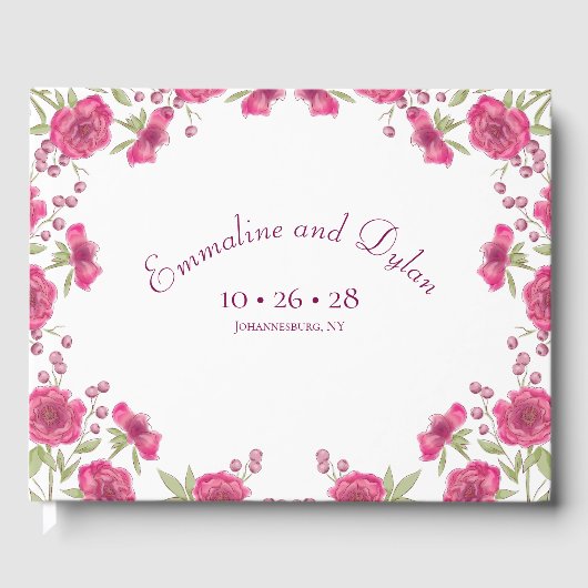 Bright Pink Rose Wedding Gastenboek (Voorkant)