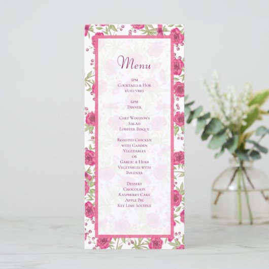 Bright Pink Rose Wedding Menus (Debout devant)