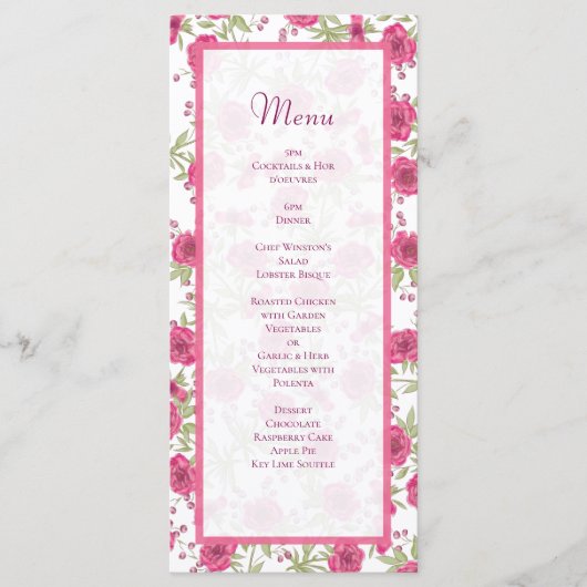 Bright Pink Rose Wedding Menus (Devant)