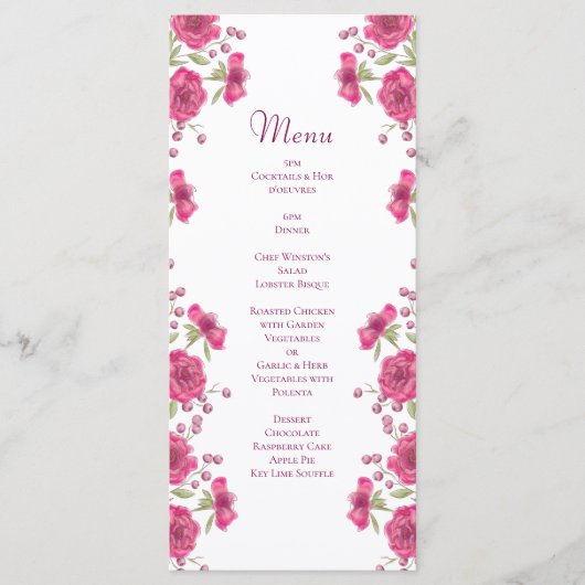 Bright Pink Rose Wedding Menus (Devant)
