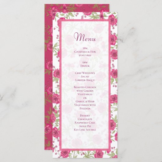 Bright Pink Rose Wedding Menus Menu (Voorkant / Achterkant)
