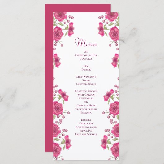 Bright Pink Rose Wedding Menus Menu (Voorkant / Achterkant)