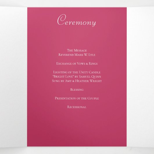Bright Pink Rose Wedding Programs Drieluik Programma (Binnenkant midden)