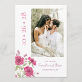 Bright Pink Rose Wedding Save the Date Kaart (Voorkant)