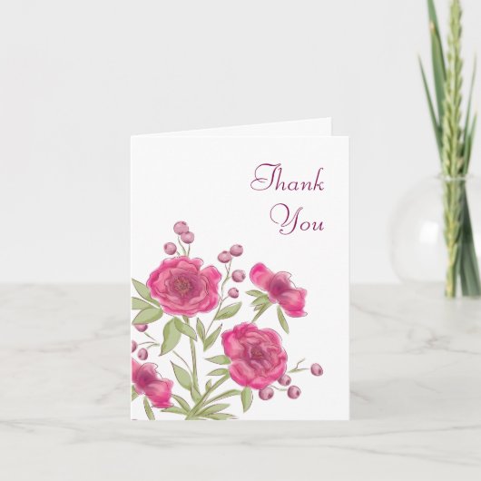 Bright Pink Rose Wedding Thank You Cards (Voorkant)