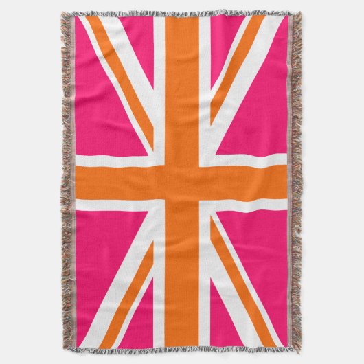 Bright Pink Sinaasappel en White Union Jack Deken (Voorkant Verticaal)