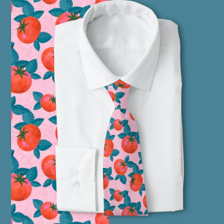Bright Pink Tomato Pattern Botanical Fashion  Stropdas