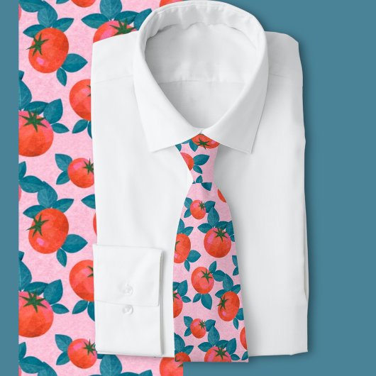 Bright Pink Tomato Pattern Botanical Fashion Stropdas