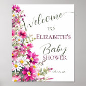 Bright Pink Wildflower Floral Boho Script Welkom Poster (Voorkant)