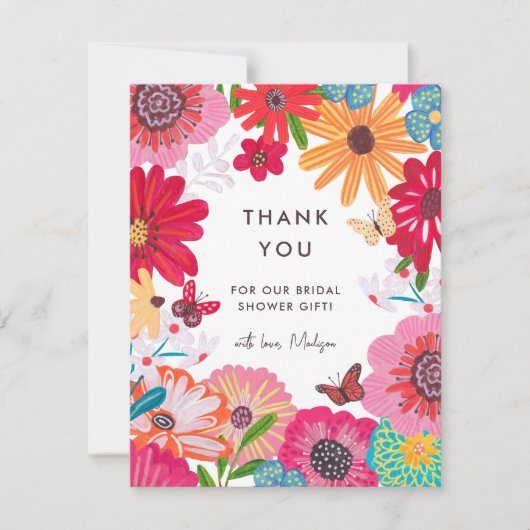 Bright Pink Wildflower Vrijgezellenfeest Bedankkaart (Voorkant)