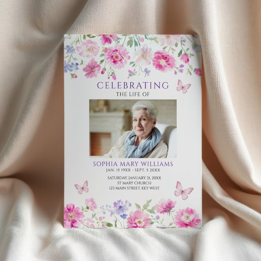 Bright Pink Wildflowers Funeral Order of Service Programma