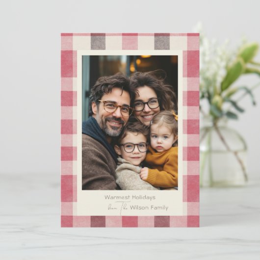 Bright Plaid Gezellig Warm Familie Foto Feestdagenkaart (Staand voorkant)