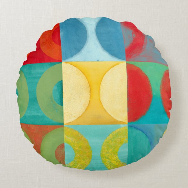 Bright Pop Art with Circles and Squares Rond Kussen (Voorkant)