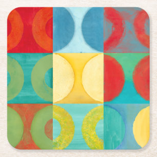 Bright Pop Art with Circles and Squares Vierkante Kartonnen Onderzetter
