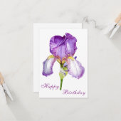 Bright Purple Iris Bonne Carte Postale Anniversair (Devant/Arrière en situation)