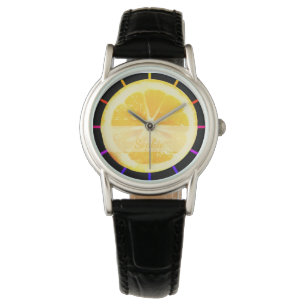 BRIGHT QUIRKY FUN COLORED LEMON CITRUS FRUIT SLICE HORLOGE
