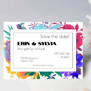 Bright Rainbow Botanical Wedding Save The Date