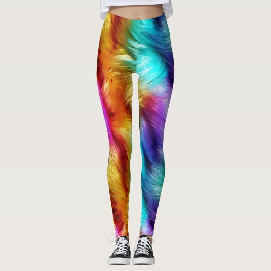 Bright Rainbow faux monster bont textuur Leggings (Voorkant)