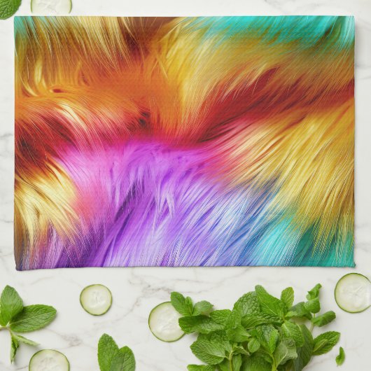 Bright Rainbow faux monster bont textuur Theedoek (Gevouwen)