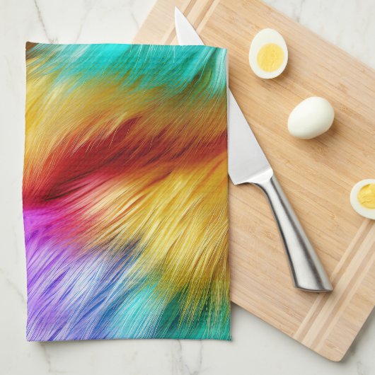 Bright Rainbow faux monster bont textuur Theedoek (Quarter Fold)