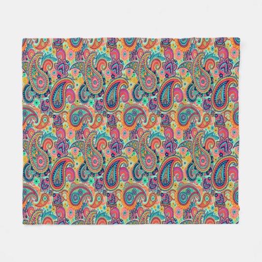 Bright Rainbow Paisley Fleece Deken (Voorkant (Horizontaal))