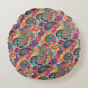 Bright Rainbow Paisley Rond Kussen