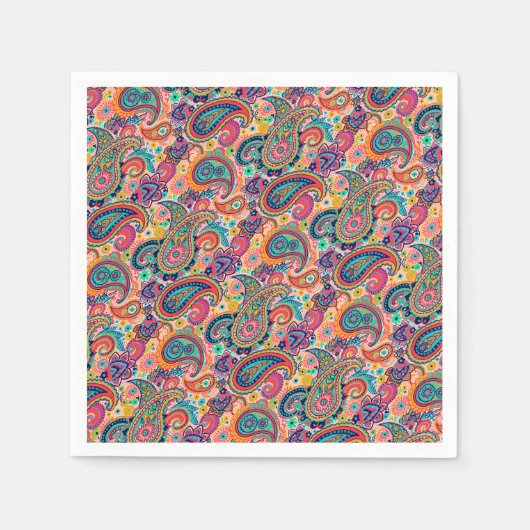 Bright Rainbow Paisley Servetten (Voorkant)