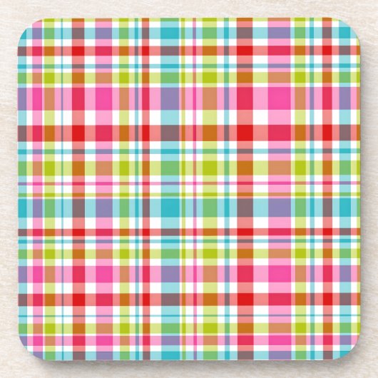 Bright Rainbow Plaid Checkered Pattern Bier Onderzetter (Voorkant)
