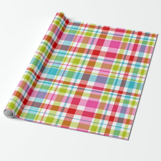Bright Rainbow Plaid Checkered Pattern Cadeaupapier (Uitgerold)