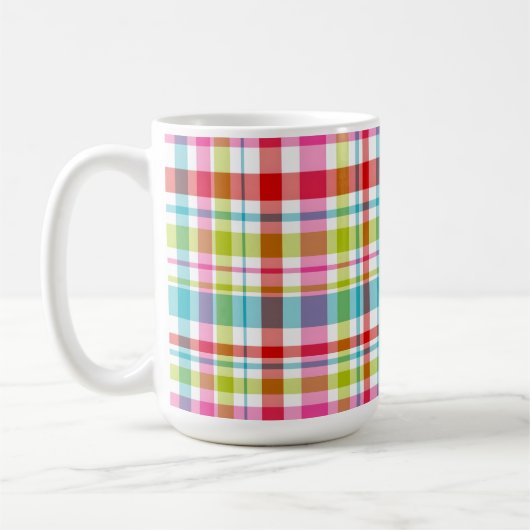 Bright Rainbow Plaid Checkered Pattern Custom Name Koffiemok (Links)