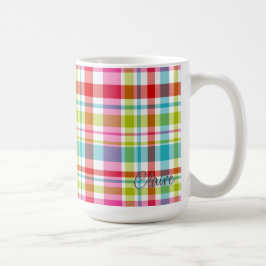 Bright Rainbow Plaid Checkered Pattern Custom Name Koffiemok