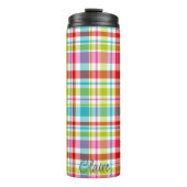Bright Rainbow Plaid Checkered Pattern Custom Name Thermosbeker (Voorkant)