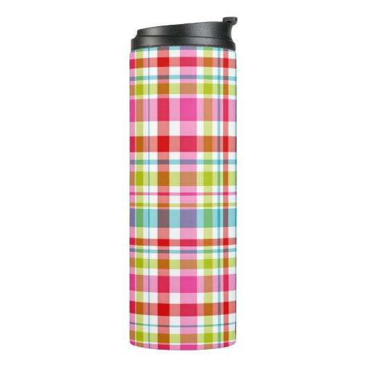 Bright Rainbow Plaid Checkered Pattern Custom Name Thermosbeker (Gedraaid links)
