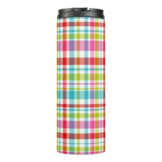 Bright Rainbow Plaid Checkered Pattern Custom Name Thermosbeker (Achterkant)