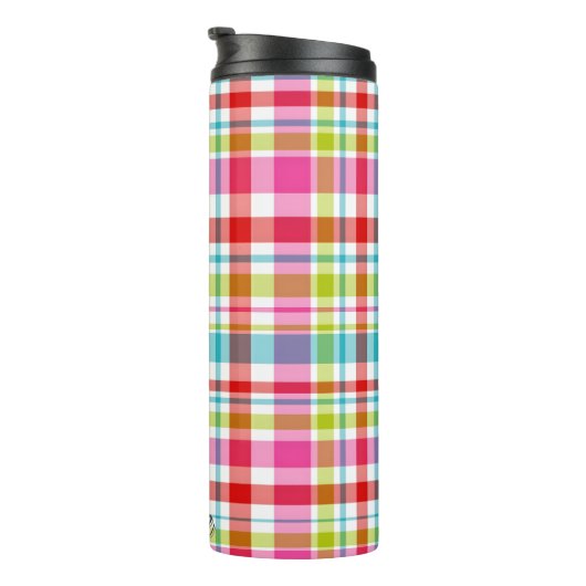 Bright Rainbow Plaid Checkered Pattern Custom Name Thermosbeker (Geroteerd rechts)