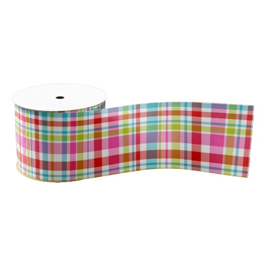 Bright Rainbow Plaid Checkered Pattern Grosgrain Lint (Spoel)